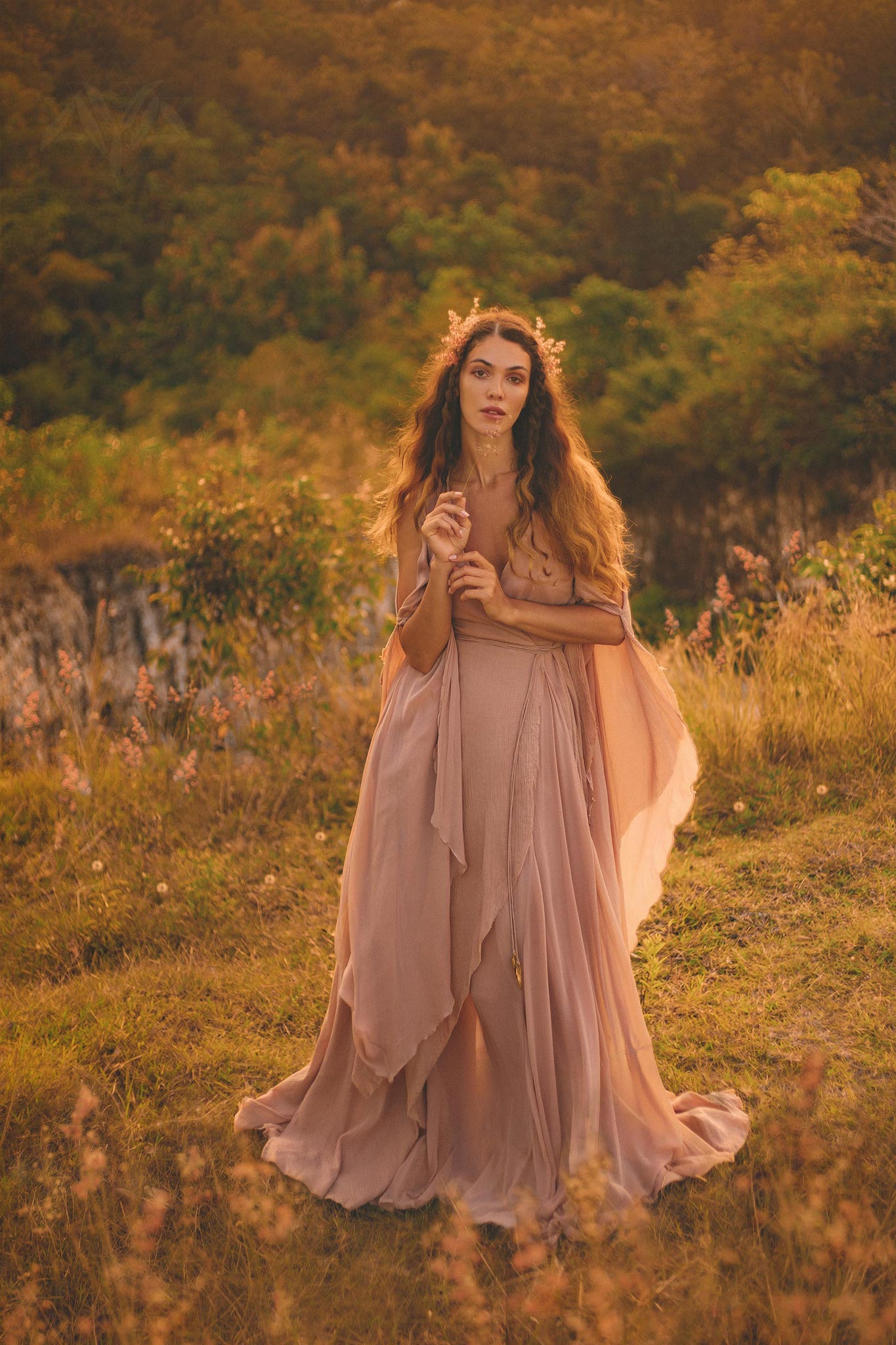 Dusty Rose Makosh Goddess Dress • Organic Bridesmaid Kimono Dress • Cotton Wrap Dress - AYA SW IDR