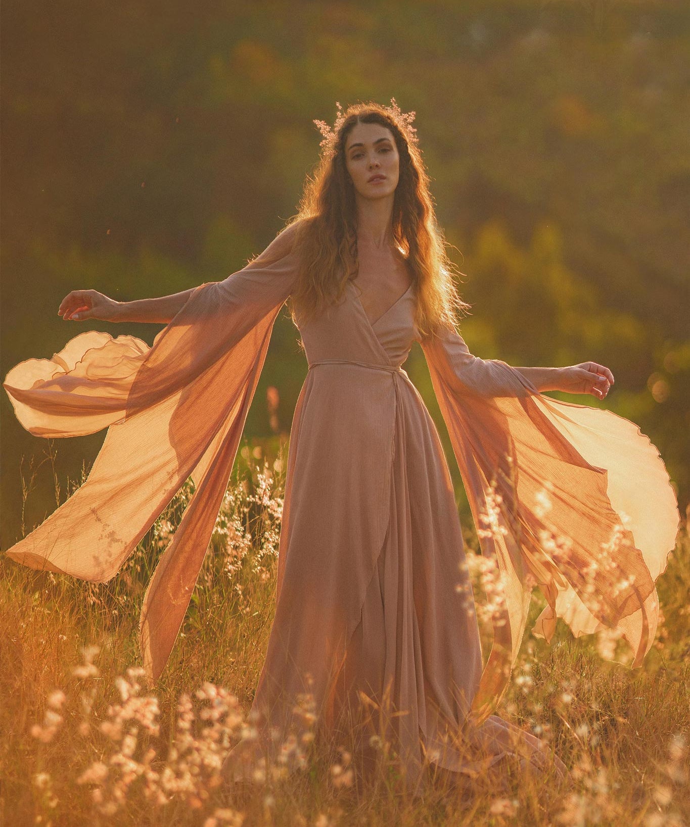 Dusty Rose Makosh Goddess Dress • Organic Bridesmaid Kimono Dress • Cotton Wrap Dress - AYA SW IDR