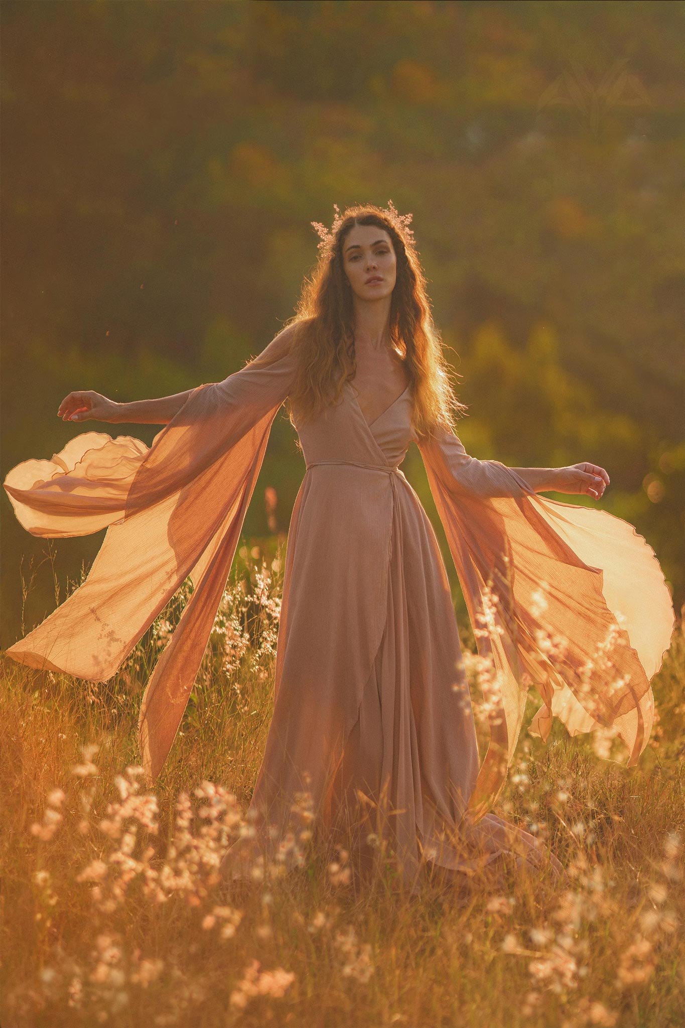 Dusty Rose Makosh Goddess Dress • Organic Bridesmaid Kimono Dress • Cotton Wrap Dress - AYA SW IDR