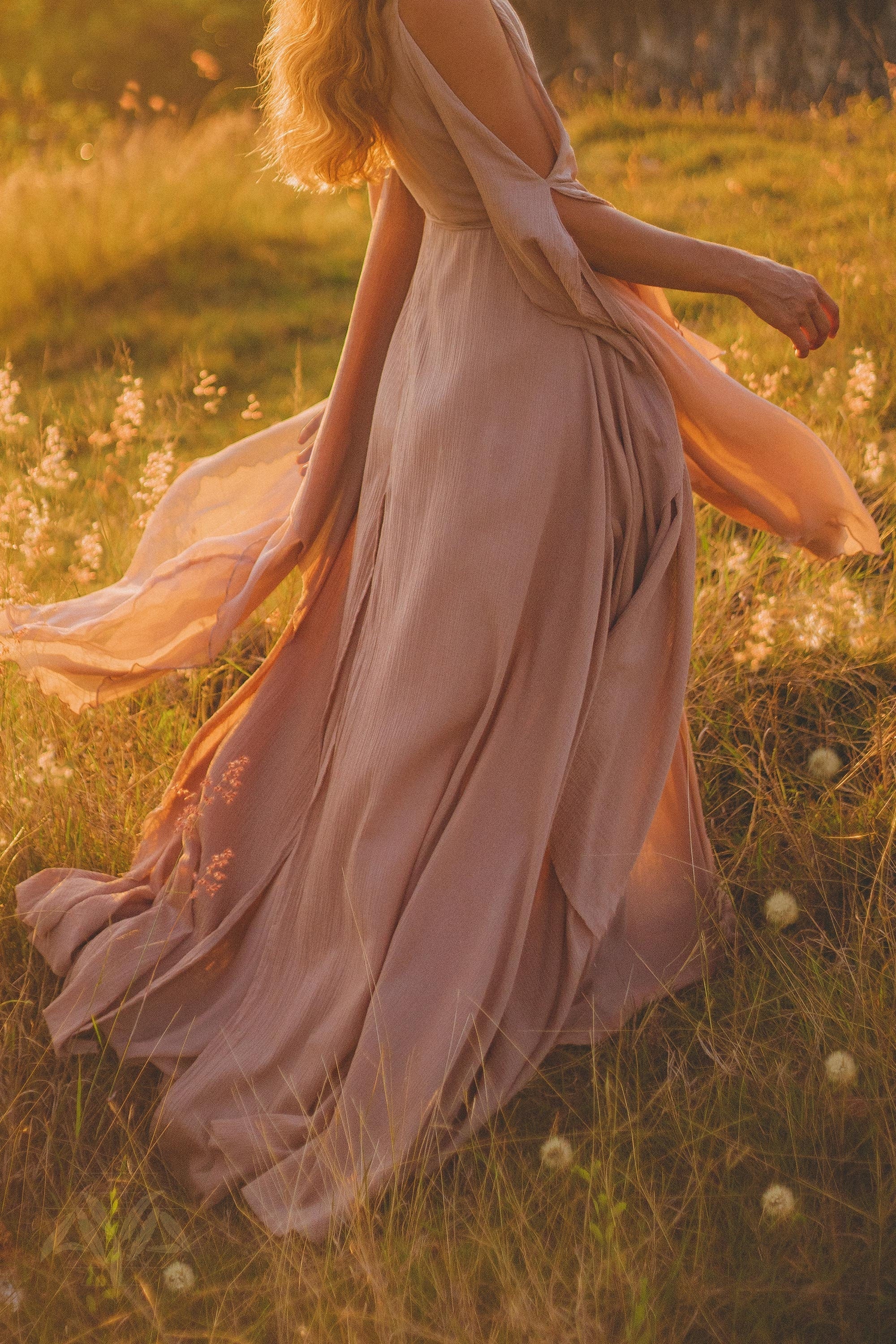 Dusty Rose Makosh Goddess Dress • Organic Bridesmaid Kimono Dress • Cotton Wrap Dress - AYA SW IDR