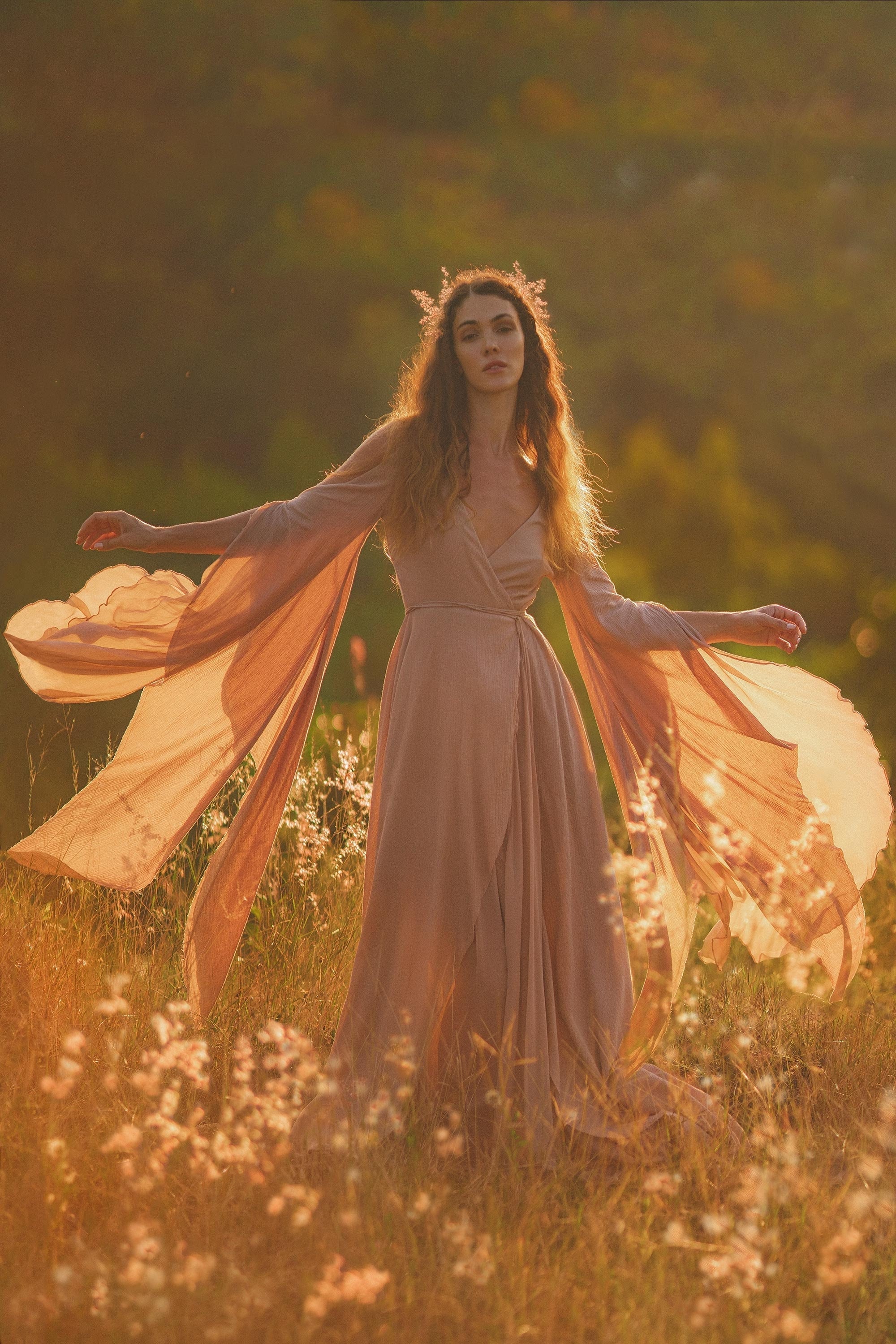 Dusty Rose Makosh Goddess Dress • Organic Bridesmaid Kimono Dress • Cotton Wrap Dress - AYA SW IDR