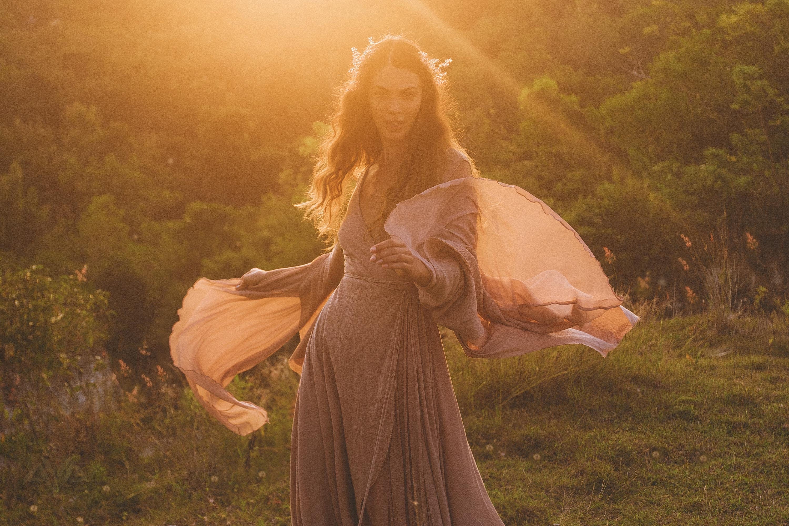 Dusty Rose Makosh Goddess Dress • Organic Bridesmaid Kimono Dress • Cotton Wrap Dress - AYA SW IDR