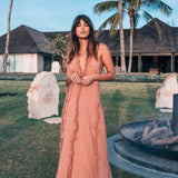 Dusty Rose Organic Boho Dress with Hand Loomed Tassels - AYA SW IDR