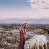 Dusty Rose Organic Boho Dress with Hand Loomed Tassels - AYA SW IDR