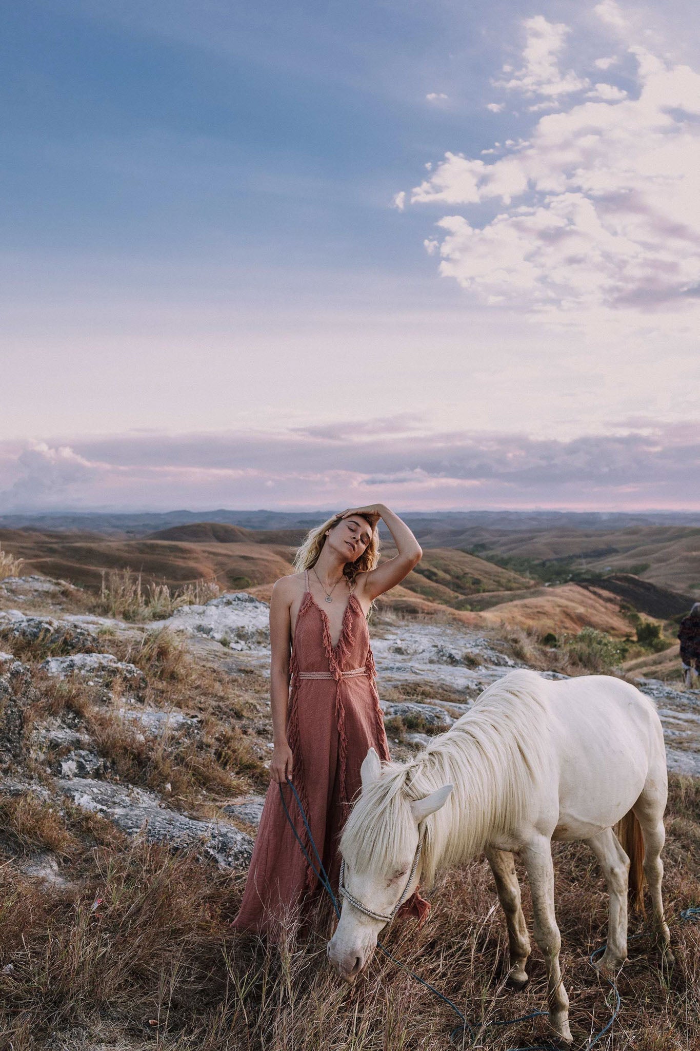 Dusty Rose Organic Boho Dress with Hand Loomed Tassels - AYA SW IDR