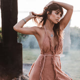 Dusty Rose Organic Boho Dress with Hand Loomed Tassels - AYA SW IDR