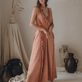 Dusty Rose Organic Boho Dress with Hand Loomed Tassels - AYA SW IDR