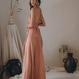 Dusty Rose Organic Boho Dress with Hand Loomed Tassels - AYA SW IDR