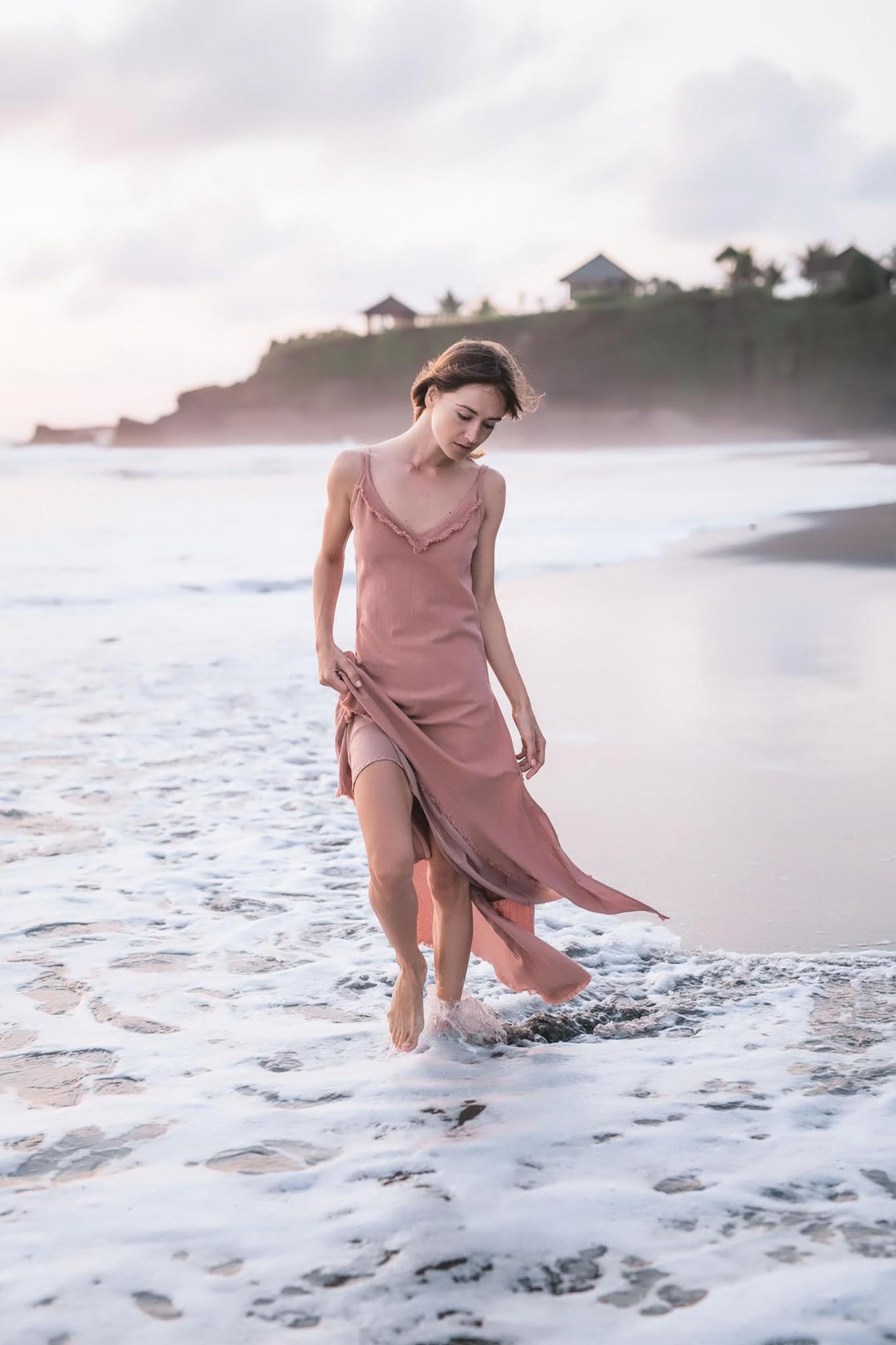 Rose Bridesmaid Dress, Midi Pink Casual Dress - AYA Sacred Wear