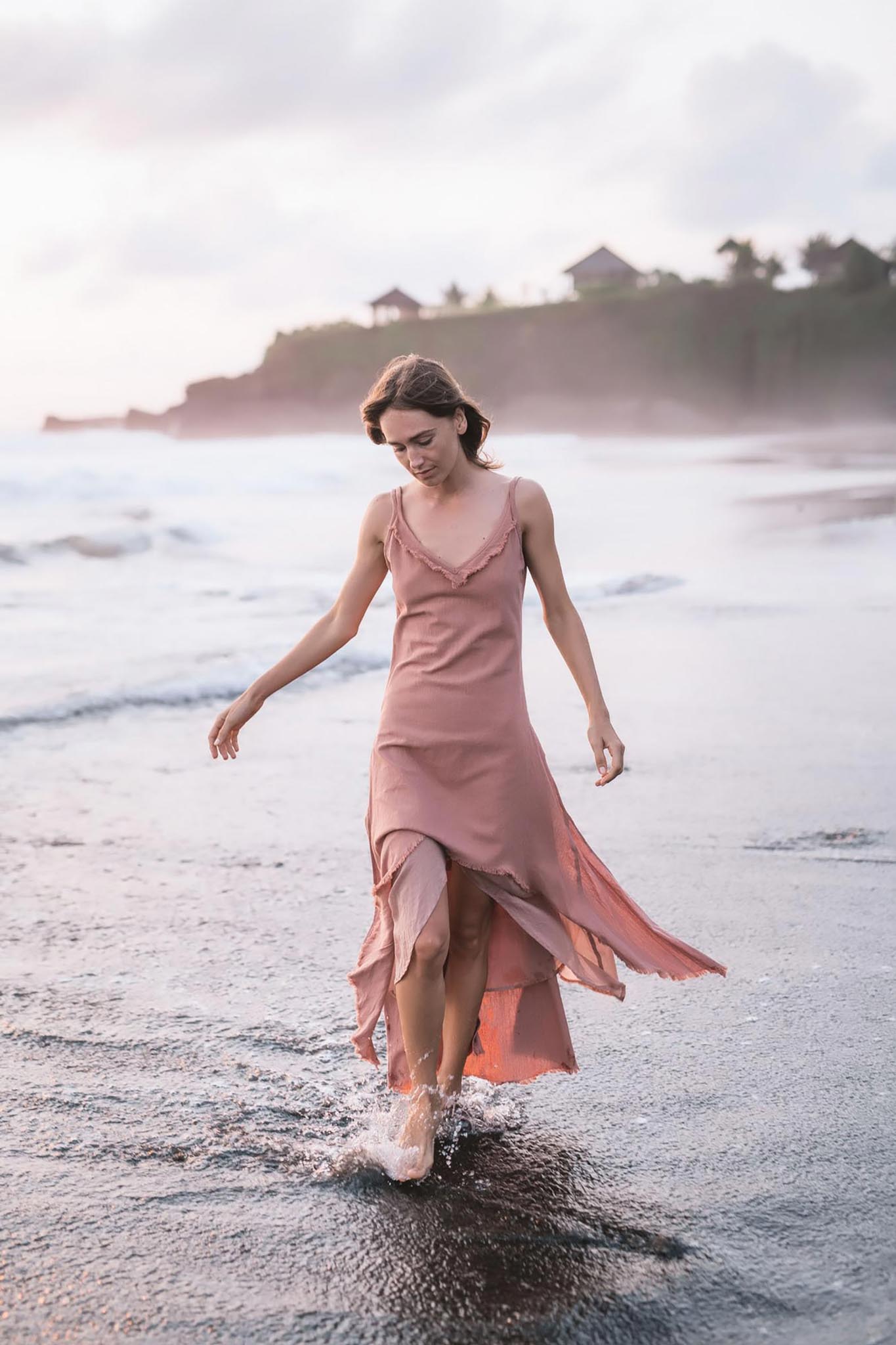 Rose Bridesmaid Dress, Midi Pink Casual Dress - AYA Sacred Wear