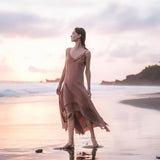 Rose Bridesmaid Dress, Midi Pink Casual Dress - AYA Sacred Wear