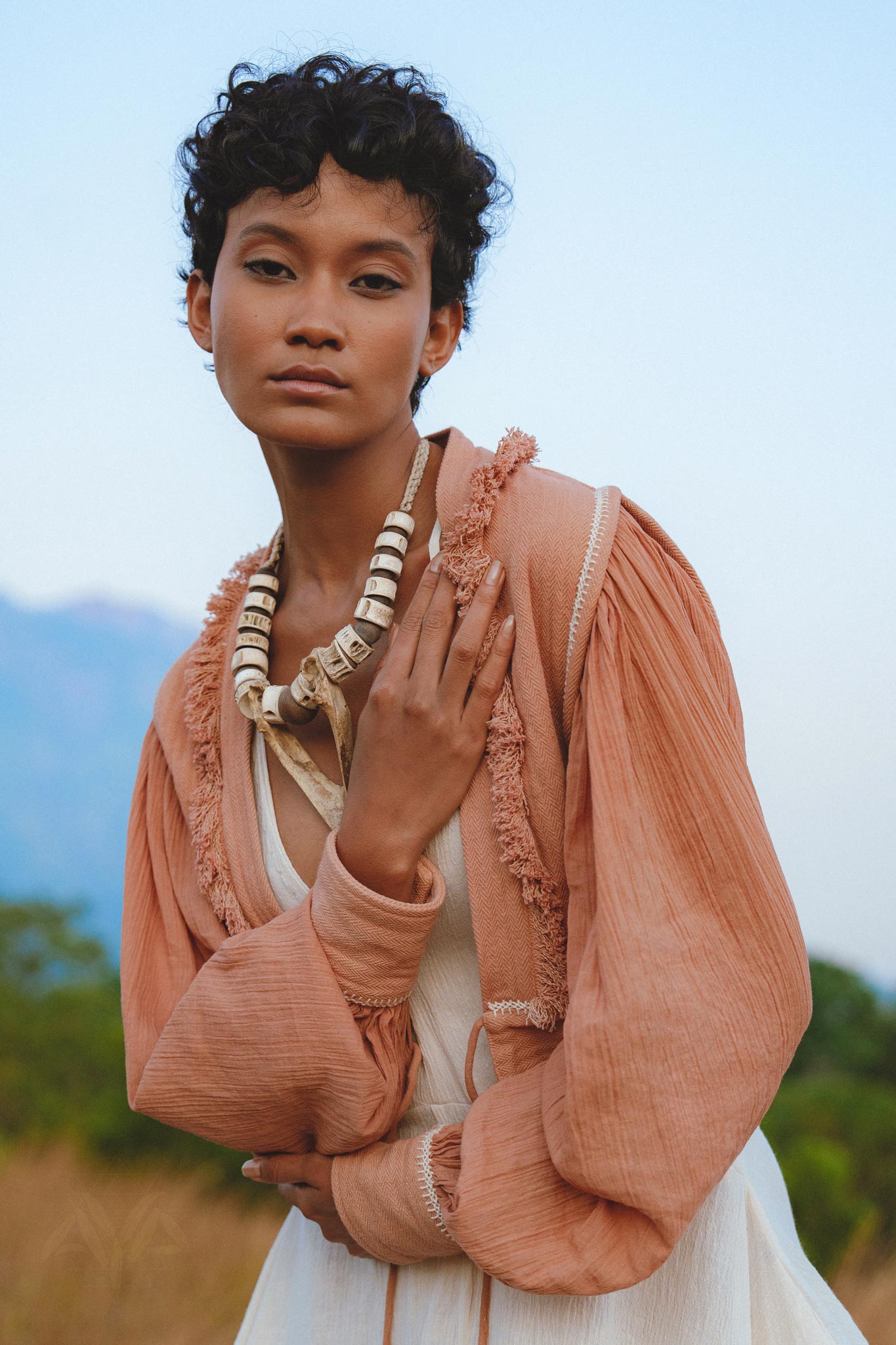 Gaia Dusty Pink Puff Sleeves Top • Boho Tassels Crop Top • Hand Embroidered Top - AYA SW IDR