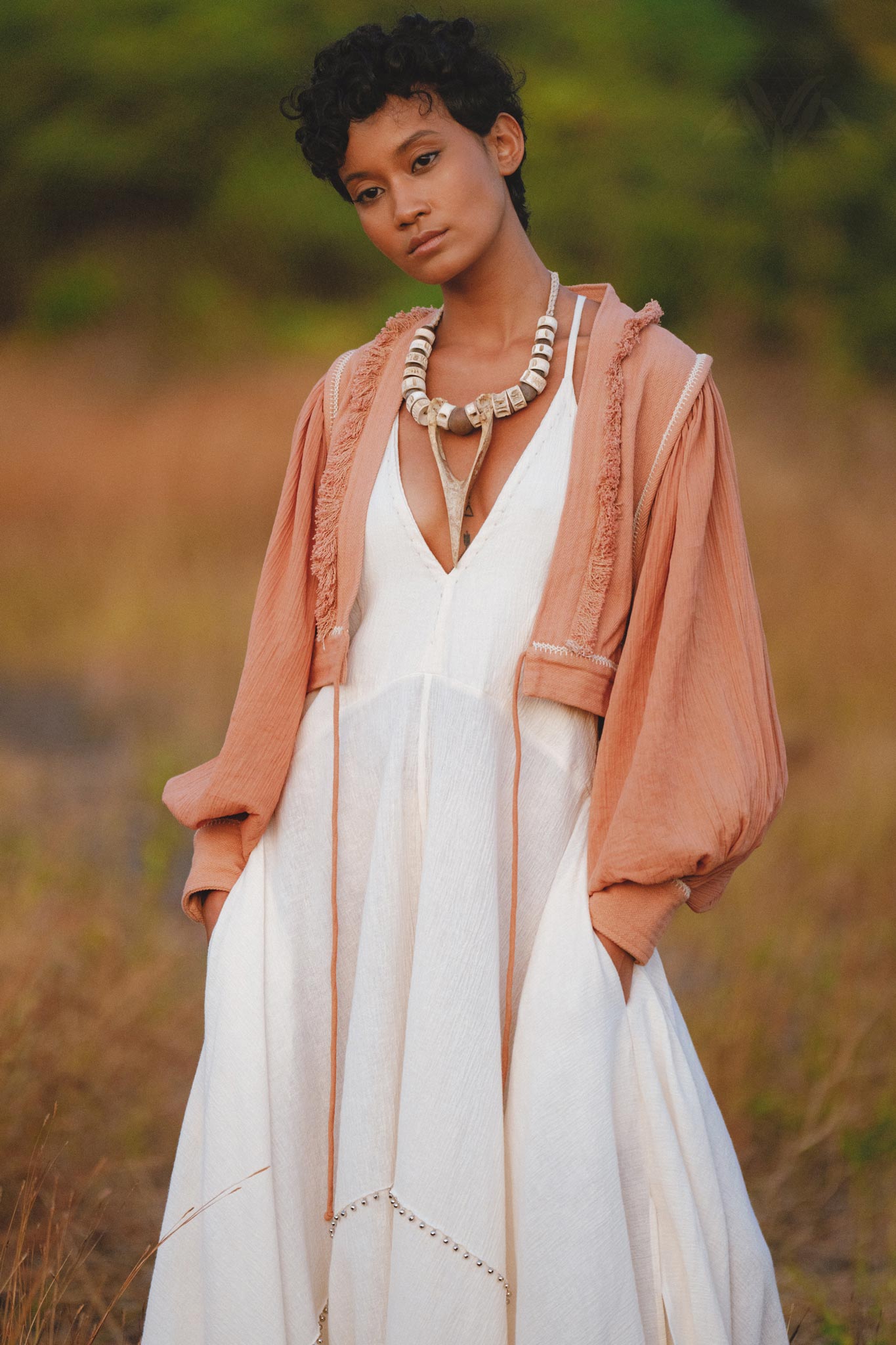 Gaia Dusty Pink Puff Sleeves Top • Boho Tassels Crop Top • Hand Embroidered Top - AYA SW IDR