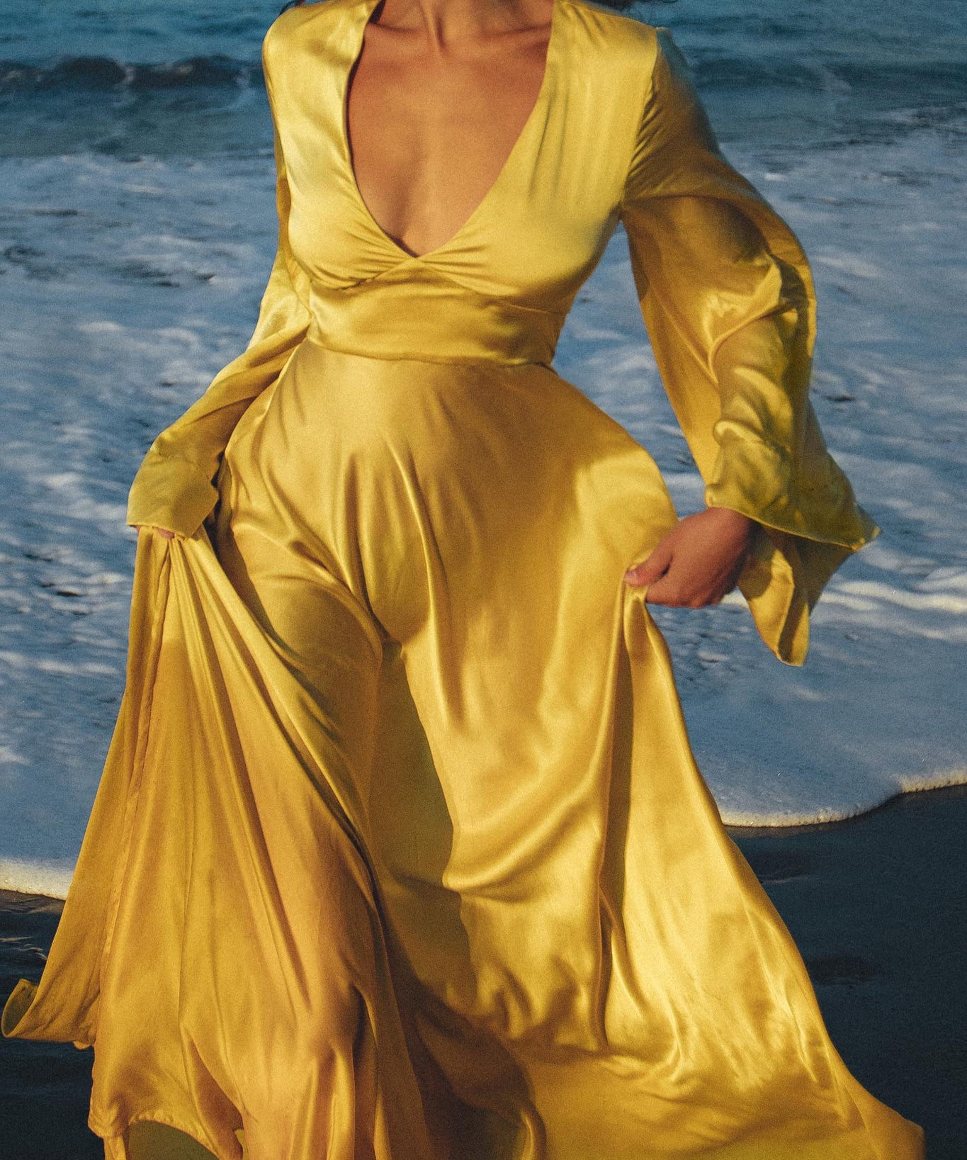 Gold Sundari Goddess Silk Gown • Bridesmaid Wedding Open Back Dress • Bridesmaid Dress - AYA SW IDR