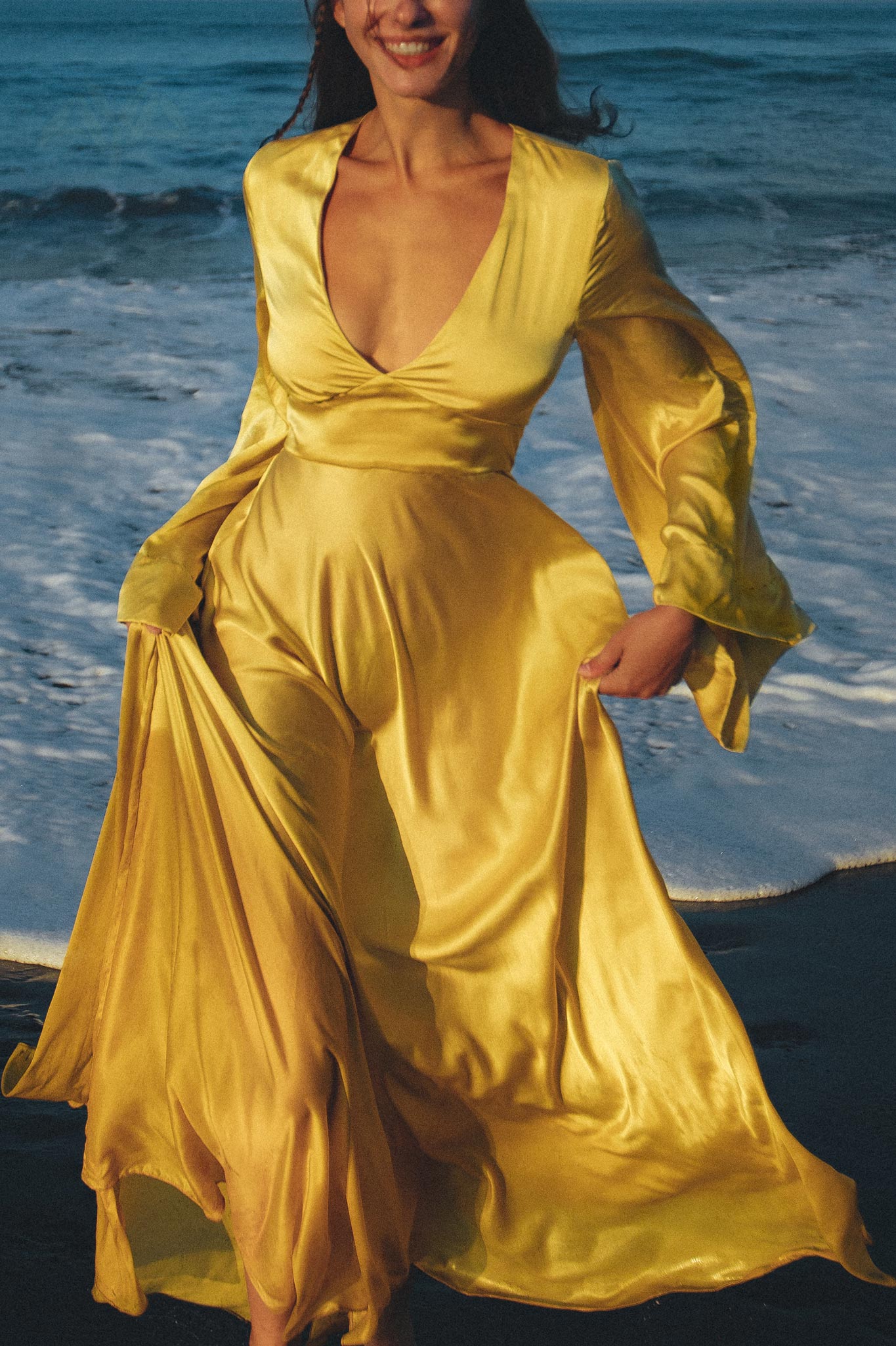 Gold Sundari Goddess Silk Gown • Bridesmaid Wedding Open Back Dress • Bridesmaid Dress - AYA SW IDR
