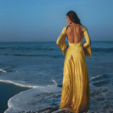 Gold Sundari Goddess Silk Gown • Bridesmaid Wedding Open Back Dress • Bridesmaid Dress - AYA SW IDR