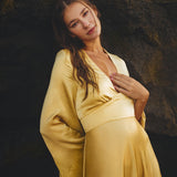 Gold Sundari Goddess Silk Gown • Bridesmaid Wedding Open Back Dress • Bridesmaid Dress - AYA SW IDR