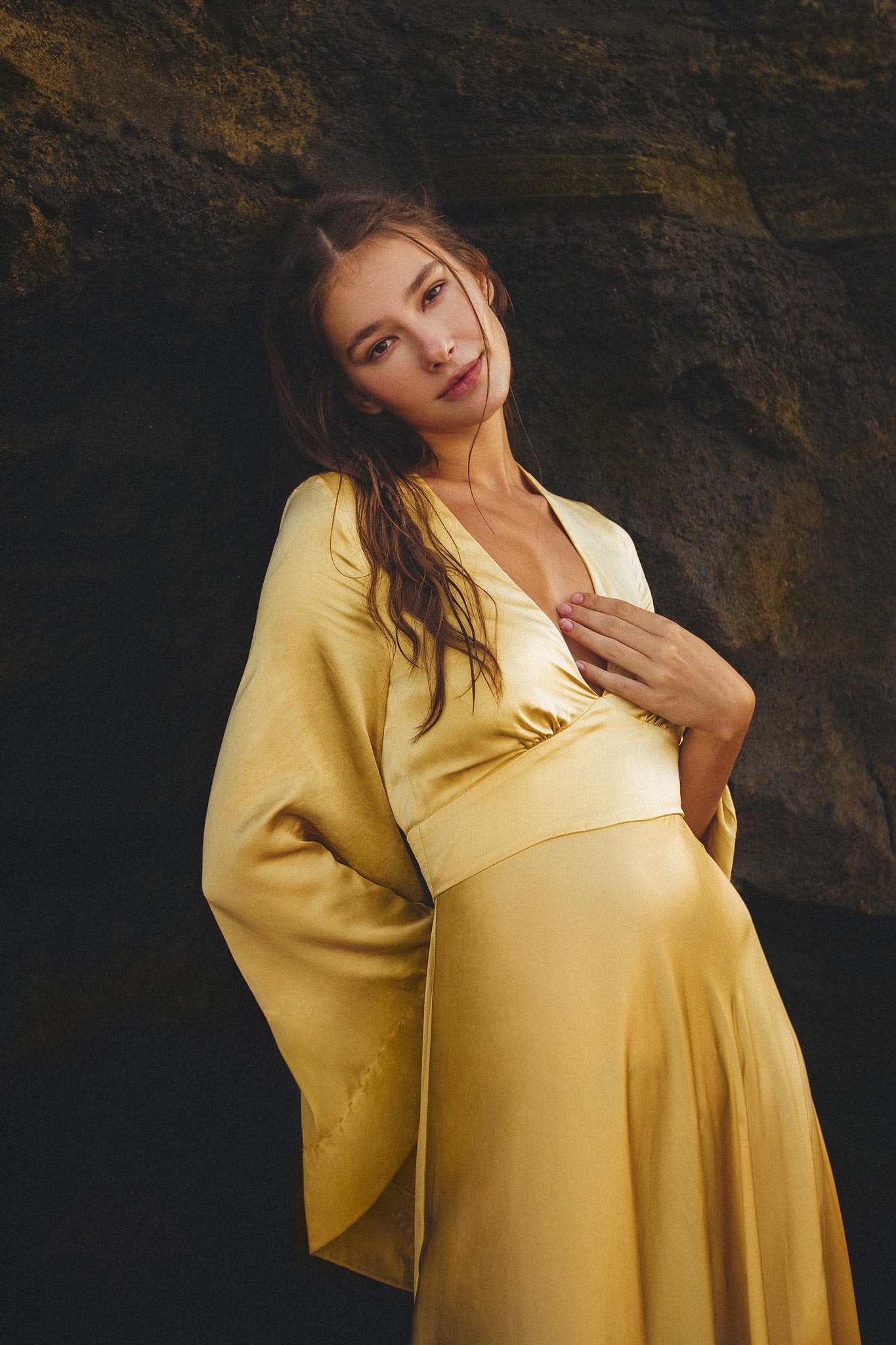 Gold Sundari Goddess Silk Gown • Bridesmaid Wedding Open Back Dress • Bridesmaid Dress - AYA SW IDR