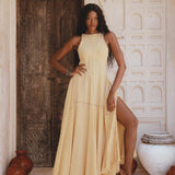 Organic Bohemian Cocktail Dress with small jingle bells; inspired by Indian women's culture. Embroidered by artisans for a unique, minimalist style.