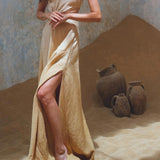 Golden Freyja Dress • Organic Open Sides Maxi Dress • Ombre Beige Bridesmaid Romantic Dress - AYA SW IDR