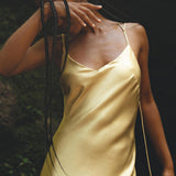 Golden Silk Slip Dress • Peace Silk Boho Dress Women • Silk Long Maxi Dress - AYA SW IDR
