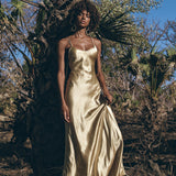 Golden Silk Slip Dress • Peace Silk Boho Dress Women • Silk Long Maxi Dress - AYA SW IDR