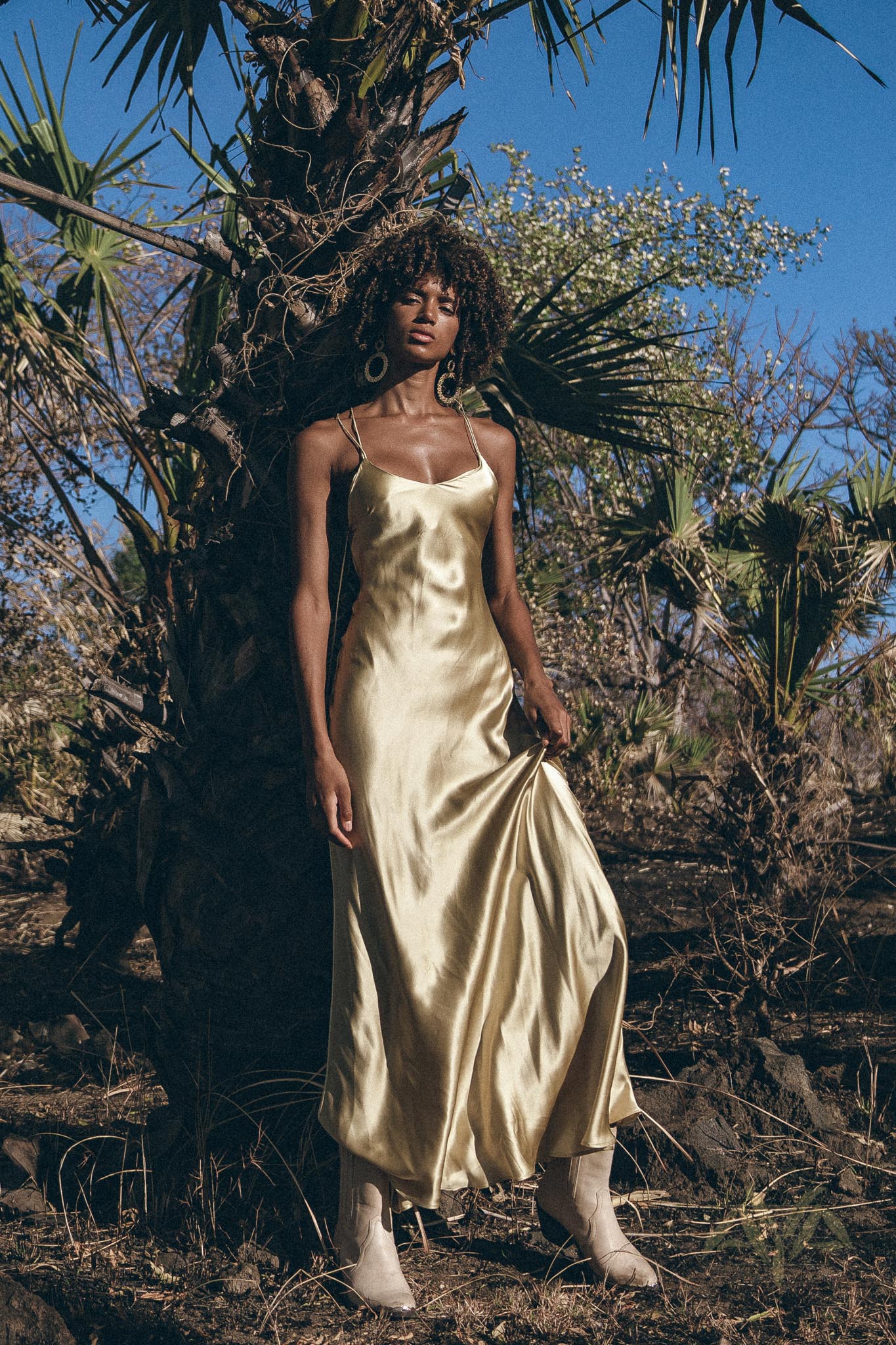 Golden Silk Slip Dress • Peace Silk Boho Dress Women • Silk Long Maxi Dress - AYA SW IDR
