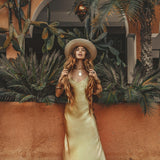 Golden Silk Slip Dress • Peace Silk Boho Dress Women • Silk Long Maxi Dress - AYA SW IDR