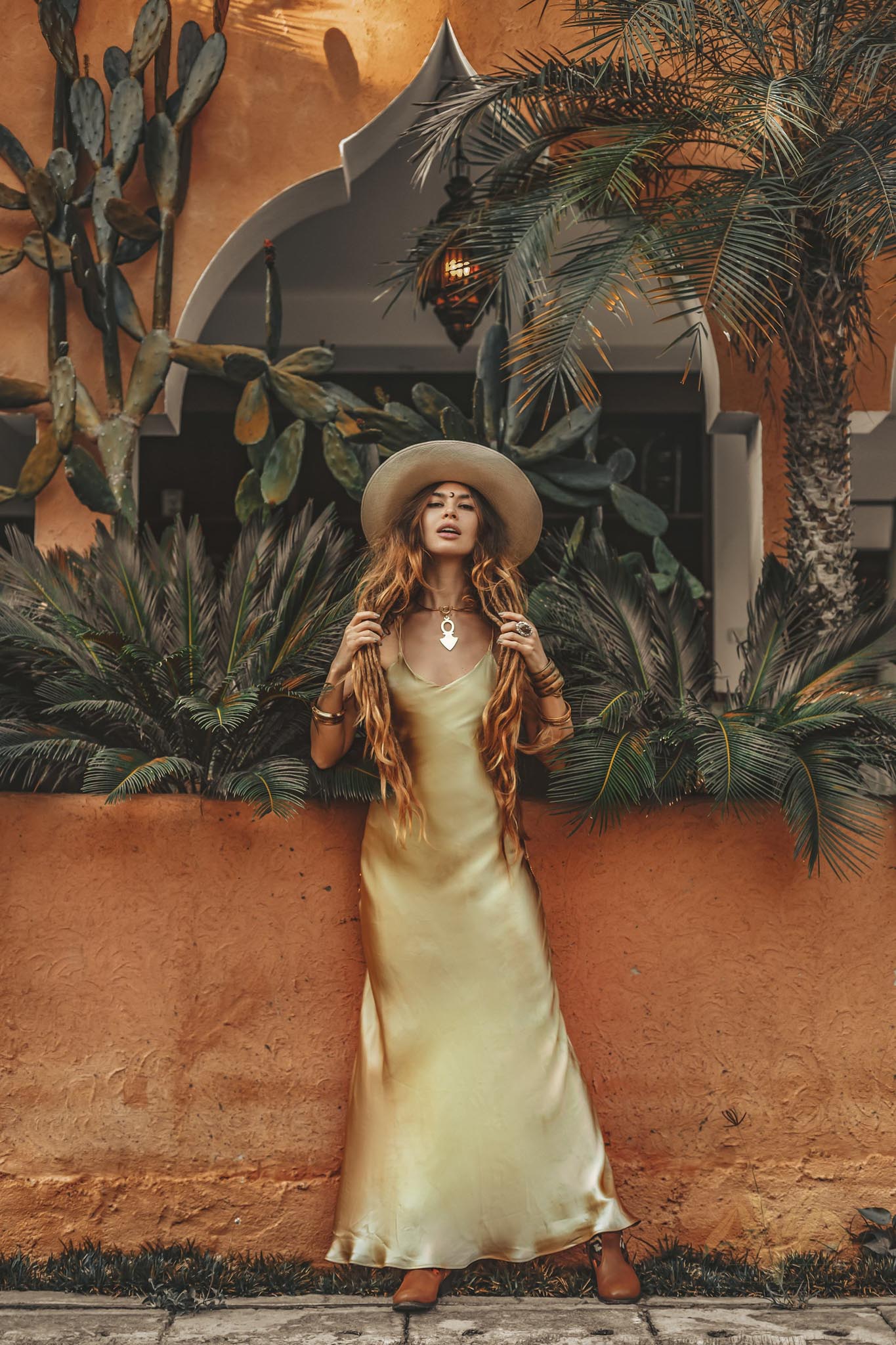Golden Silk Slip Dress • Peace Silk Boho Dress Women • Silk Long Maxi Dress - AYA SW IDR