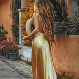 Golden Silk Slip Dress • Peace Silk Boho Dress Women • Silk Long Maxi Dress - AYA SW IDR