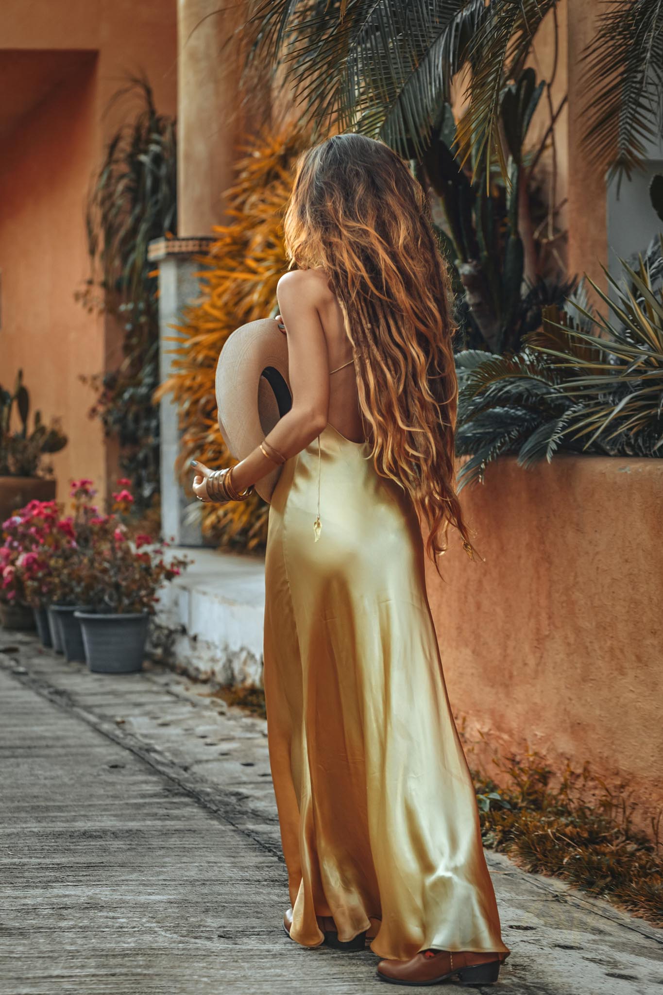 Golden Silk Slip Dress • Peace Silk Boho Dress Women • Silk Long Maxi Dress - AYA SW IDR