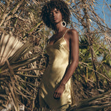 Golden Silk Slip Dress • Peace Silk Boho Dress Women • Silk Long Maxi Dress - AYA SW IDR