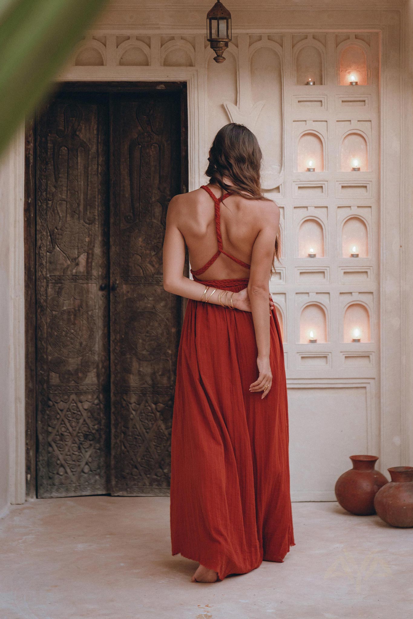 Greek Goddess Dress • Boho Braided Belted Dress • Wine Red Grecian Dress - AYA SW IDR