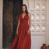 Greek Goddess Dress • Boho Braided Belted Dress • Wine Red Grecian Dress - AYA SW IDR