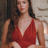 Greek Goddess Dress • Boho Braided Belted Dress • Wine Red Grecian Dress - AYA SW IDR