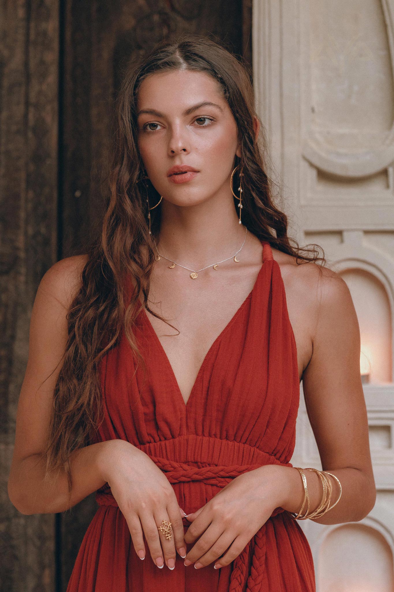 Greek Goddess Dress • Boho Braided Belted Dress • Wine Red Grecian Dress - AYA SW IDR