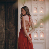 Greek Goddess Dress • Boho Braided Belted Dress • Wine Red Grecian Dress - AYA SW IDR