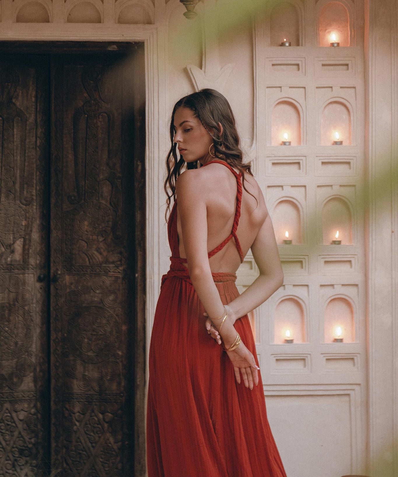 Greek Goddess Dress • Boho Braided Belted Dress • Wine Red Grecian Dress - AYA SW IDR