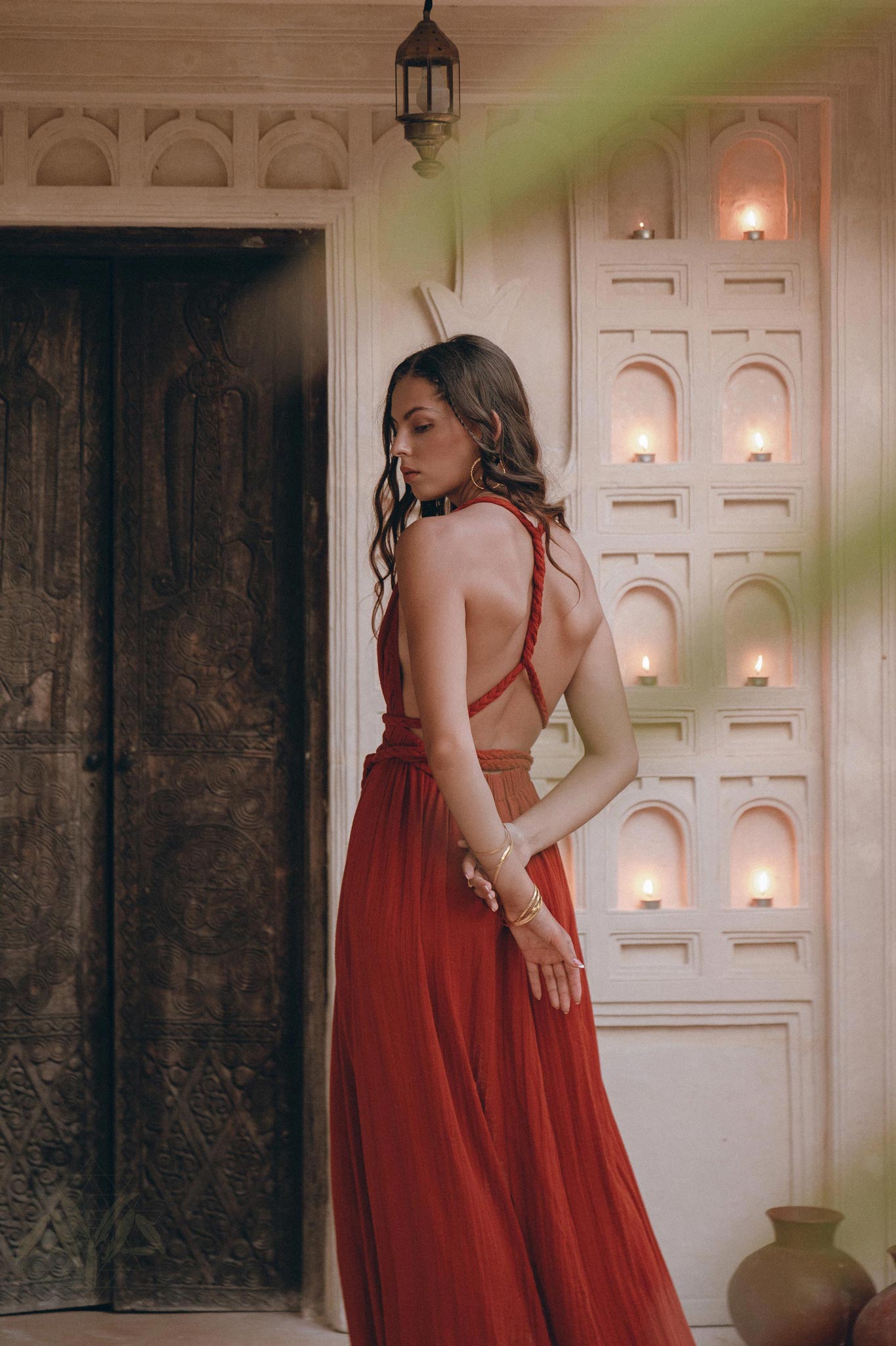 Greek Goddess Dress • Boho Braided Belted Dress • Wine Red Grecian Dress - AYA SW IDR
