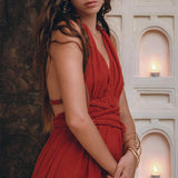 Greek Goddess Dress • Boho Braided Belted Dress • Wine Red Grecian Dress - AYA SW IDR