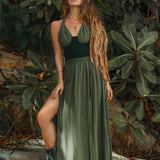 Greek Goddess Dress • Boho Grecian Dress • Boho Dark Green Prom Dress - AYA SW IDR
