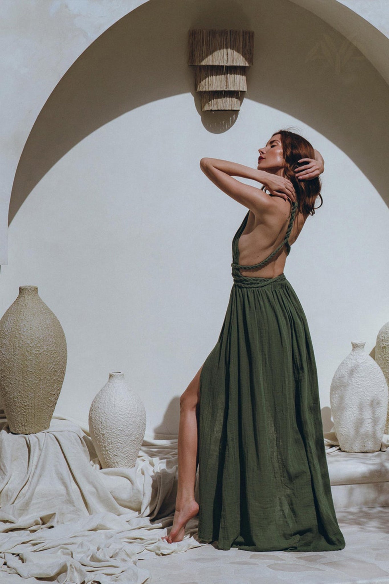 Greek Goddess Dress • Boho Grecian Dress • Boho Dark Green Prom Dress - AYA SW IDR