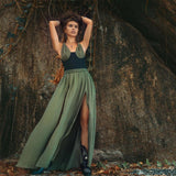 Greek Goddess Dress • Boho Grecian Dress • Boho Dark Green Prom Dress - AYA SW IDR