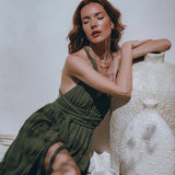 Greek Goddess Dress • Boho Grecian Dress • Boho Dark Green Prom Dress - AYA SW IDR