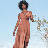 Greek Goddess Dress • Rose Gold Long Maxi Belted Dress - AYA SW IDR