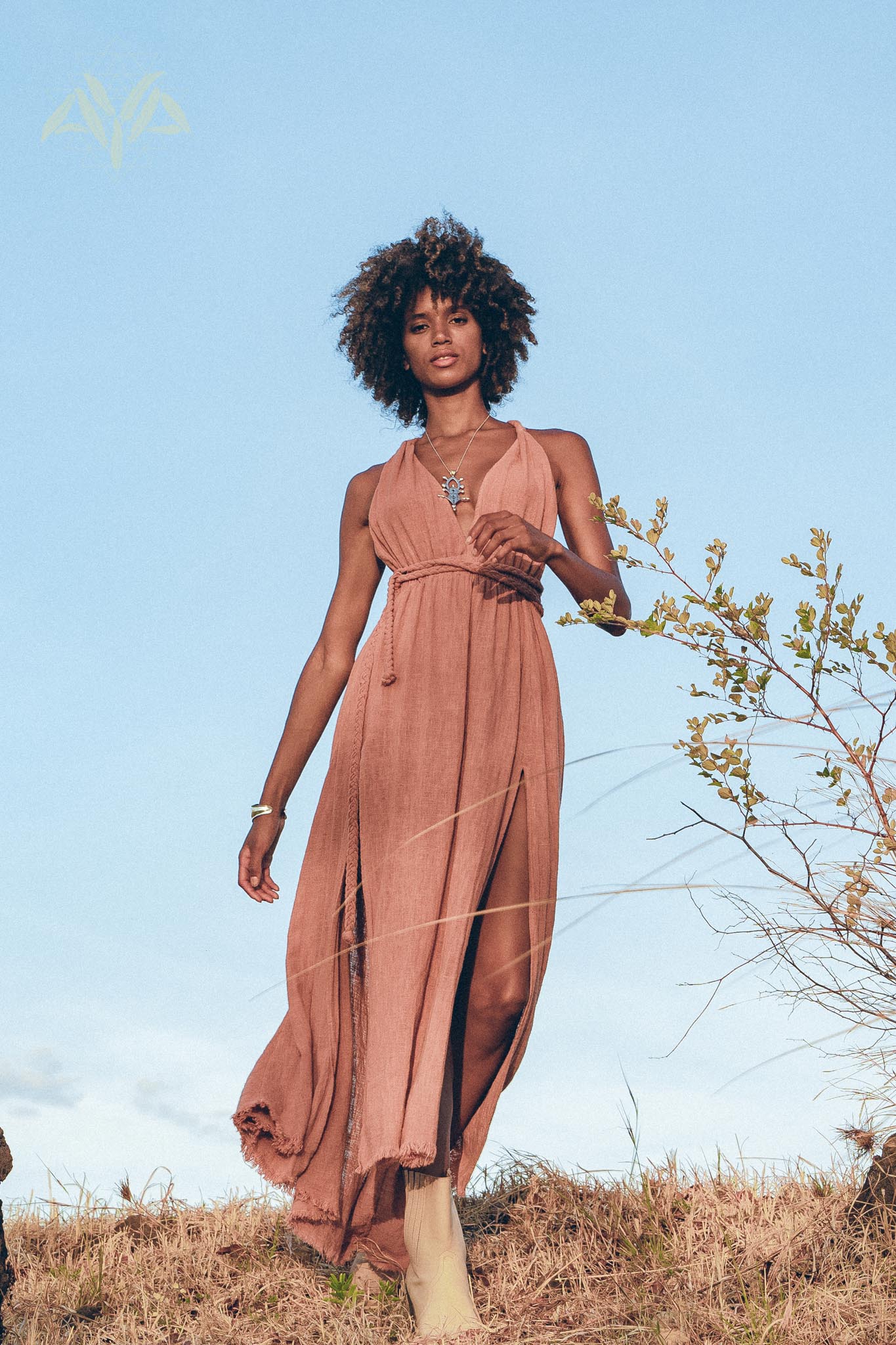 Greek Goddess Dress • Rose Gold Long Maxi Belted Dress - AYA SW IDR