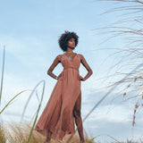 Greek Goddess Dress • Rose Gold Long Maxi Belted Dress - AYA SW IDR