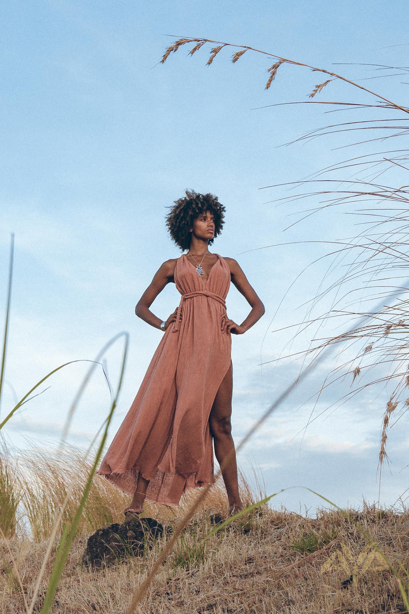 Greek Goddess Dress • Rose Gold Long Maxi Belted Dress - AYA SW IDR