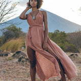 Greek Goddess Dress • Rose Gold Long Maxi Belted Dress - AYA SW IDR
