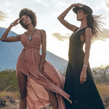 Greek Goddess Dress • Rose Gold Long Maxi Belted Dress - AYA SW IDR